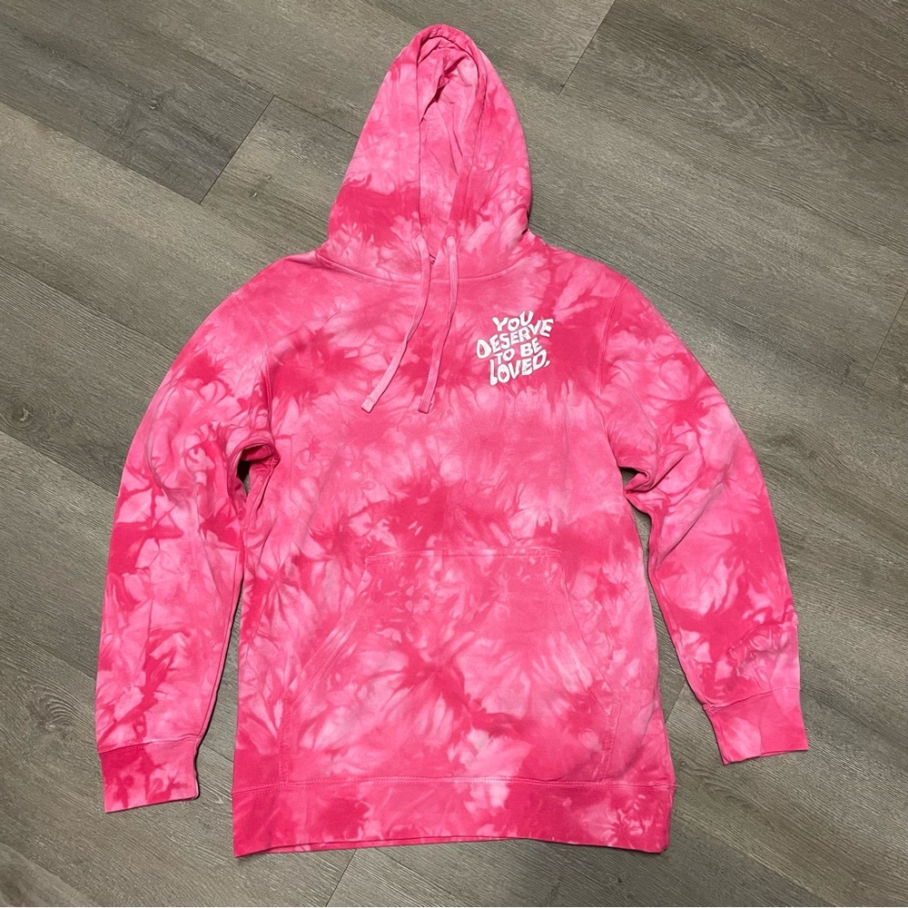 NWOT DREAM “You Deserve To Be Loved” Pink Tie Dye Variant Hoodie Sz M